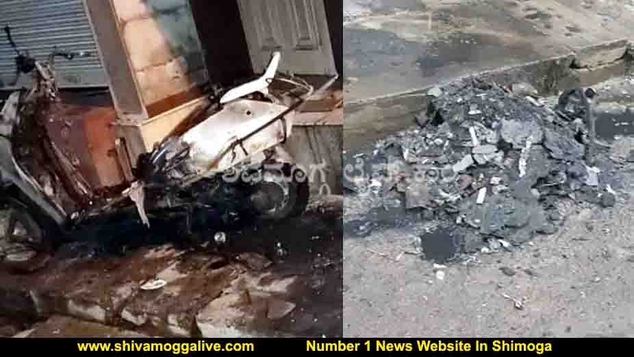 230720 Fire At Vehicles in Shimoga Gandhi Bazaar 1