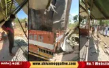 Truck-collides-with-bus-stand-at-tuppur-in-Shimoga-Sagara-Road