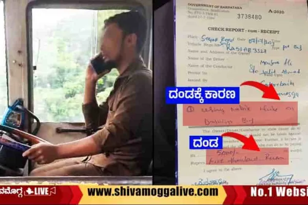Shimoga-Traffic-Police-fines-driver-for-speaking-on-mobile-while-driving