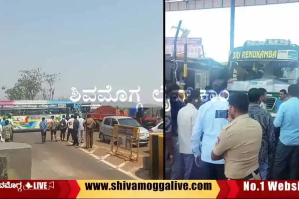 Bus Owners Protest in Kallapura toll gate in Shimoga savalanga road