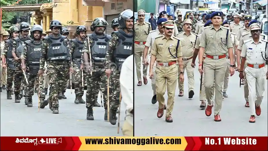 ಶಿವಮೊಗ್ಗ ಸಿಟಿಯಲ್ಲಿ ಪೊಲೀಸರ ರೂಟ್ ಮಾರ್ಚ್, ಎಲ್ಲೆಲ್ಲಿ ಸಾಗಿತು ಪಥಸಂಚಲನ? 7 Police-Route-March-in-Shimoga-city.