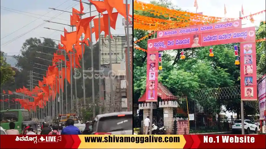 Saffron-flags-and-preparations-for-ganesh-chaturthi