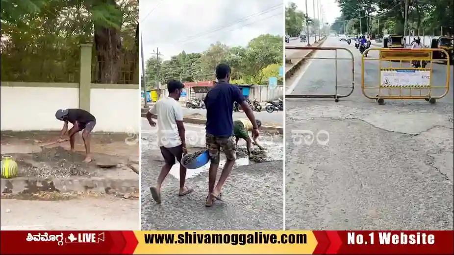 sahyadri-college-Students-Close-the-pot-hole-at-BH-Road