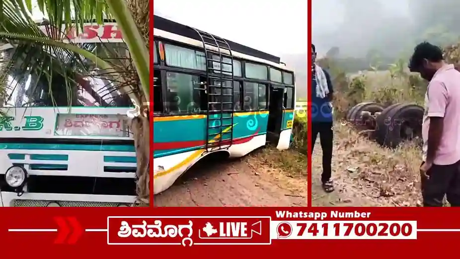 Krishna-Bus-lost-backside-tires-at-Shirihalli-in-Shiralakoppa