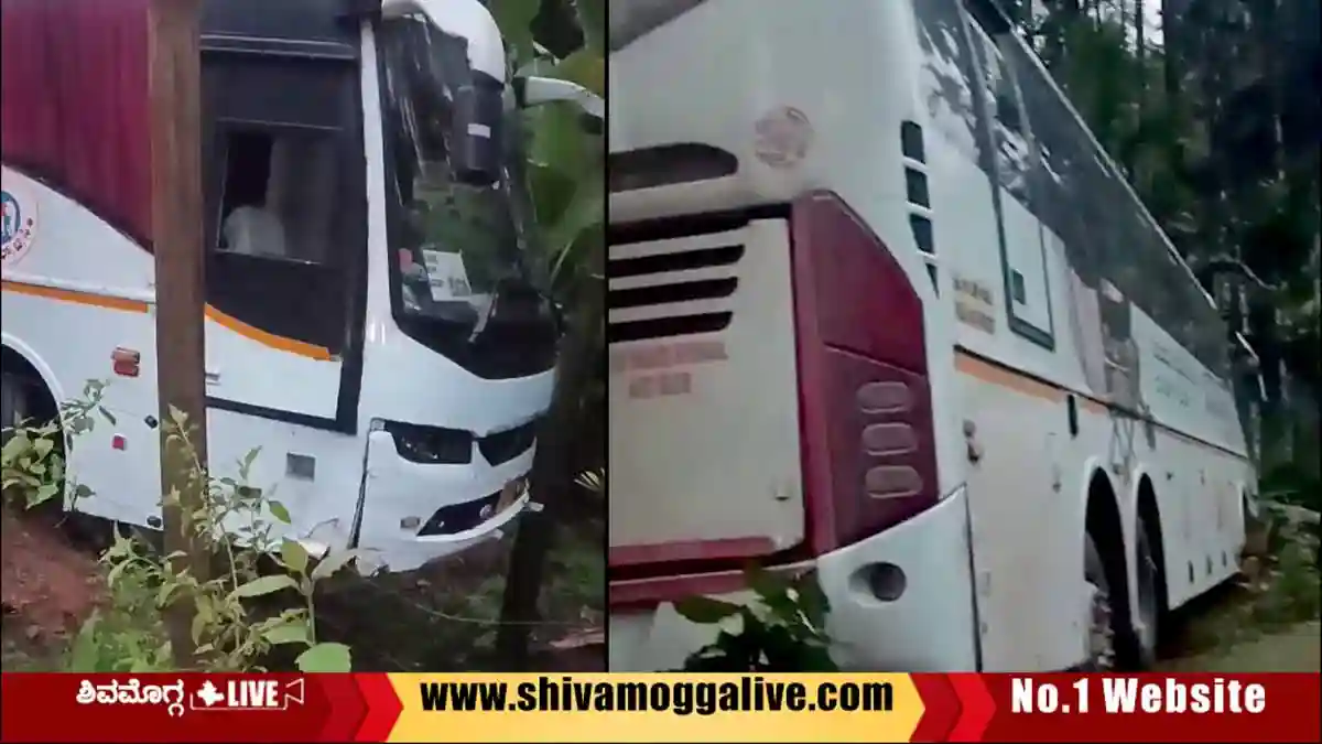 ಮುಡುಬಾ ಬಳಿ ಅಡಿಕೆ ತೋಟಕ್ಕೆ ನುಗ್ಗಿದ ಐರಾವತ ಬಸ್‌, ಆಗಿದ್ದೇನು?
