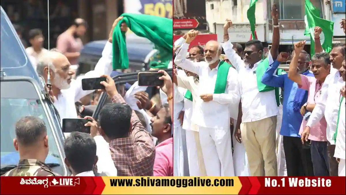 ಶಿವಮೊಗ್ಗ ಸಿಟಿಯಲ್ಲಿ ಹೆದ್ದಾರಿ ತಡೆದ ರೈತರು ಪೊಲೀಸ್ ವಶಕ್ಕೆ, ಅಕ್ರೋಶಕ್ಕೆ ಕಾರಣವೇನು? 1 Farmers-Block-BH-Road-in-Shivamogga-city