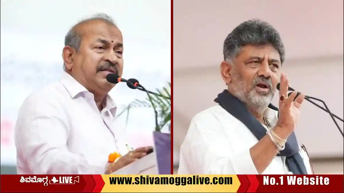MLA Channabasappa and Chief Minister D.K. Shivakumar react during the Vande Mataram controversy at the Thirthahalli event