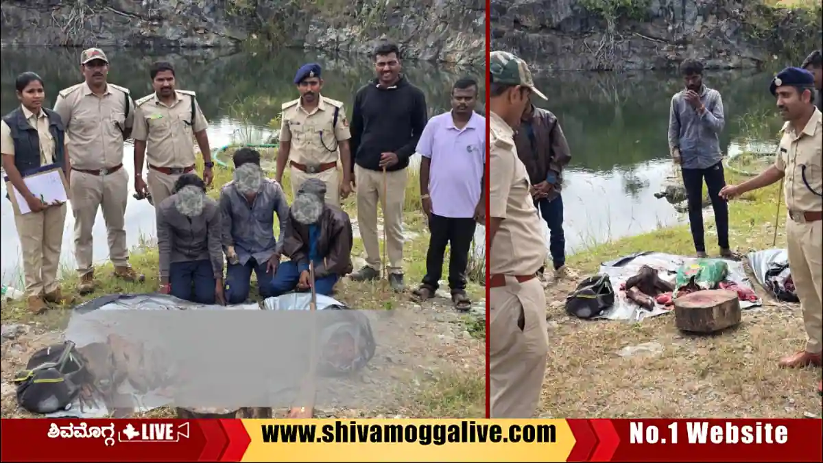 ಬೇಟೆಯಾಡಿ ಮಾಂಸ ಕಟ್ ಮಾಡುತ್ತಿದ್ದಾಗ ಅರಣ್ಯ ಅಧಿಕಾರಿಗಳ ದಾಳಿ, ಮೂವರು ಅರೆಸ್ಟ್