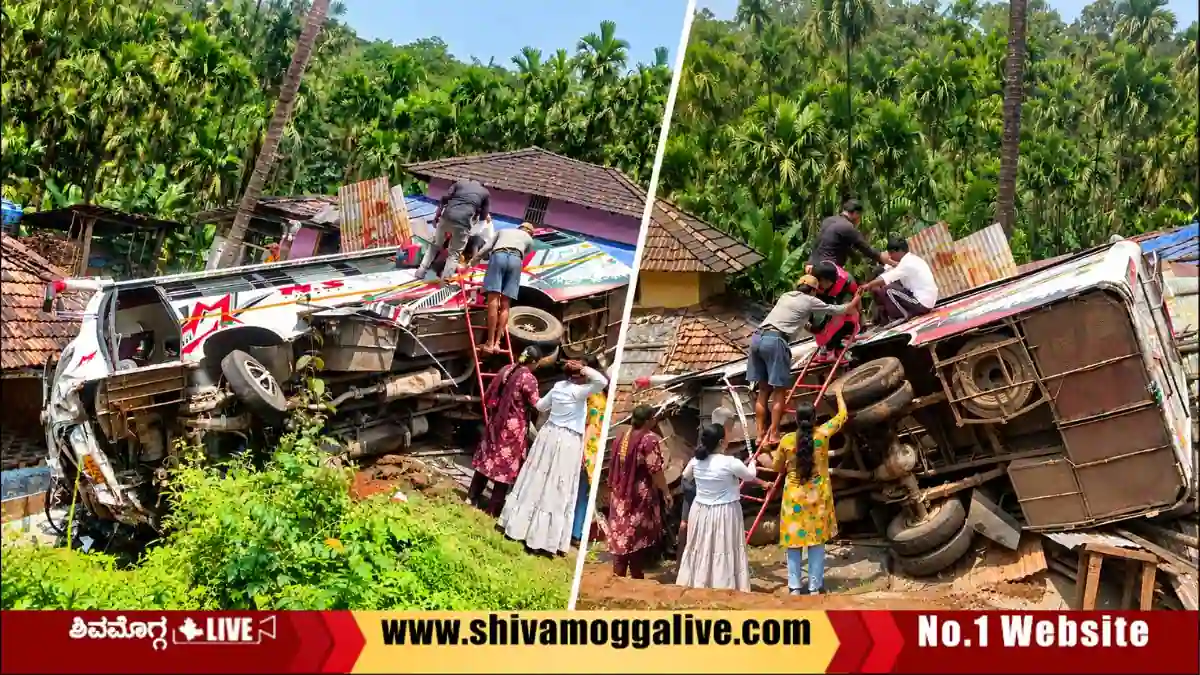 ಮಹಿಳೆಯರಿದ್ದ ಟೂರಿಸ್ಟ್ ಬಸ್ ಪಲ್ಟಿ, ಅದೃಷ್ಟವಶಾತ್ ತಪ್ಪಿದ ಭಾರಿ ದುರಂತ 1 Tour-Bus-Mishap-near-Nitturu-Hosakoppa-at-Hosanagara